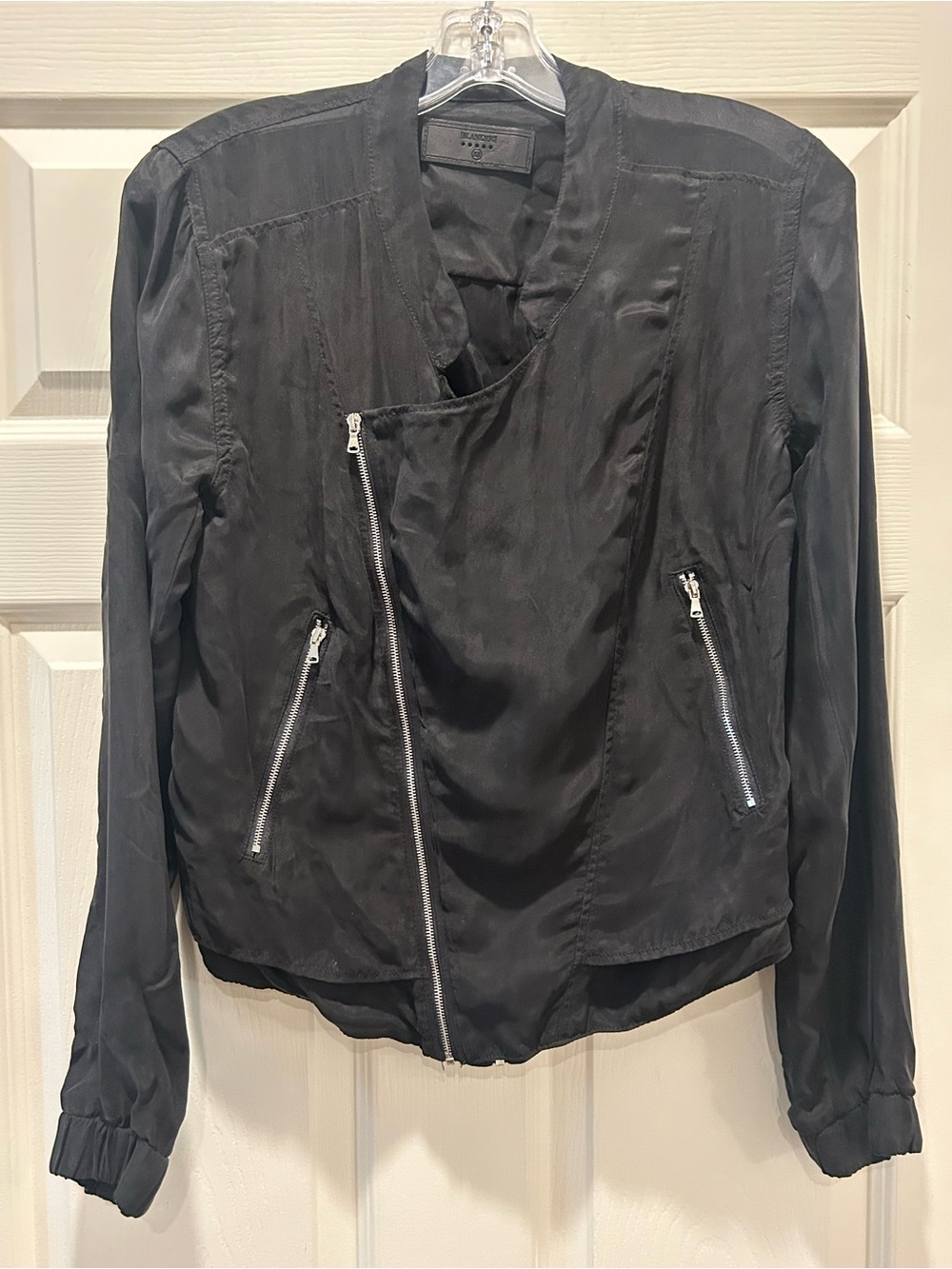 Blank NYC Black Asymmetrical Faux Suede Moto Jacket with Silver Zippers